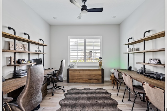 12277 Waterstone Cir, Palm Beach Gardens, FL 33412 - office area featuring ceiling fan and light wood finished floors