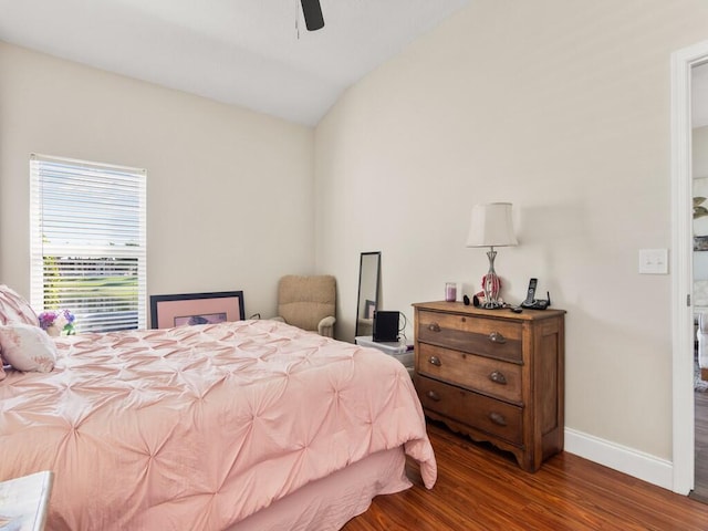470 NW Gibraltar Ct, Port Saint Lucie, FL 34986 - bedroom with wood finished floors, lofted ceiling, baseboards, and ceiling fan
