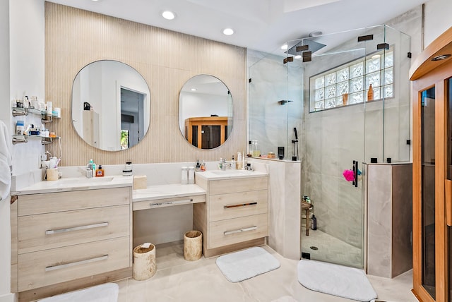 125 Pembroke Dr, Palm Beach Gardens, FL 33418 - full bath with a stall shower, vanity, and tile patterned floors