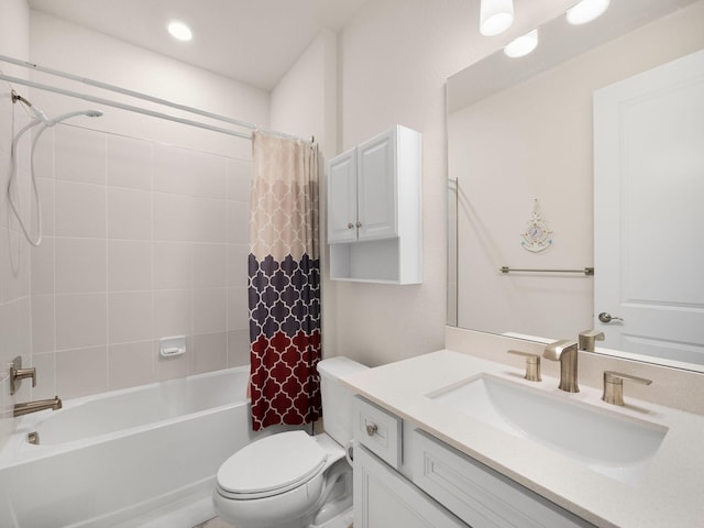 10621 SW Morning Glory Dr, Port Saint Lucie, FL 34987 - full bathroom featuring vanity, toilet, shower / bath combo, and recessed lighting