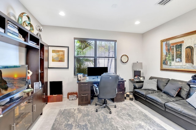 7181 Veneto Dr, Boynton Beach, FL 33437 - home office with light tile patterned floors and recessed lighting