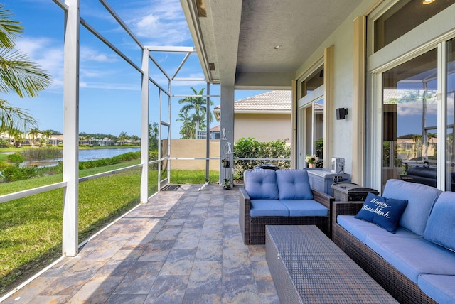 7181 Veneto Dr, Boynton Beach, FL 33437 - sunroom / solarium with a water view and outdoor lounge area