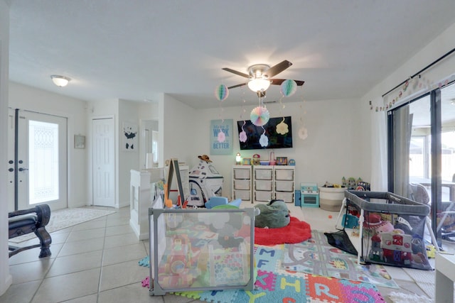 1855 Lotus Ln, Wellington, FL 33414 - tiled living area with a ceiling fan