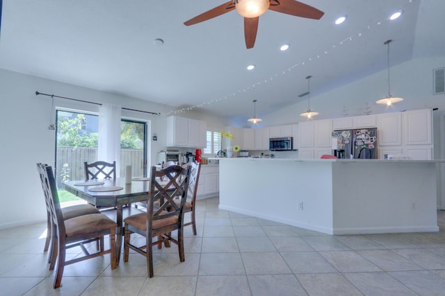 1855 Lotus Ln, Wellington, FL 33414 - dining space with healthy amount of natural light, a ceiling fan, recessed lighting, light tile patterned floors, and baseboards