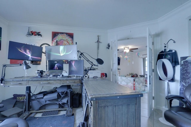 1855 Lotus Ln, Wellington, FL 33414 - interior space with crown molding, tile patterned flooring, and a ceiling fan