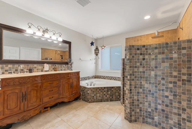 3769 Pebblebrook Ct, Coconut Creek, FL 33073 - full bathroom with tiled shower, double vanity, a garden tub, and recessed lighting