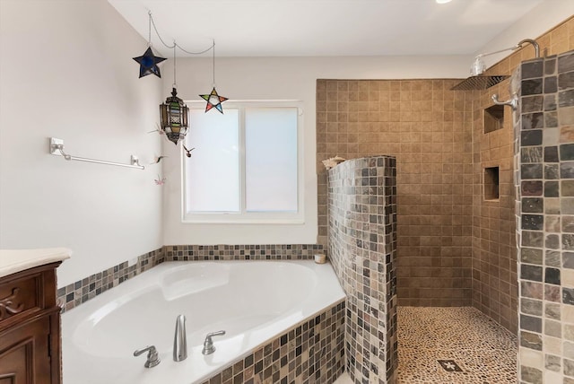 3769 Pebblebrook Ct, Coconut Creek, FL 33073 - bathroom with a garden tub, a tile shower, and vanity