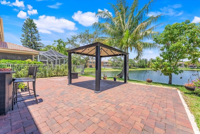 3769 Pebblebrook Ct, Coconut Creek, FL 33073 - view of patio featuring a gazebo and a water view