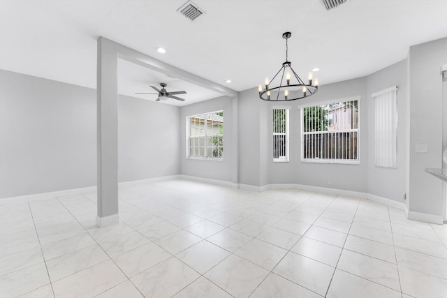 5814 Eagle Cay Ln, Coconut Creek, FL 33073 - unfurnished room featuring a chandelier, light tile patterned flooring, recessed lighting, a ceiling fan, and baseboards