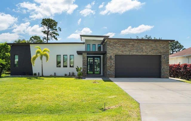1783 SW Erie St, Port Saint Lucie, FL 34953 - modern home featuring stone siding, stucco siding, an attached garage, and driveway