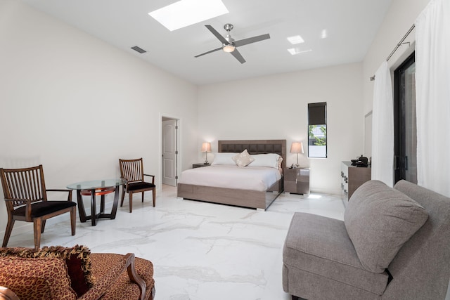 1783 SW Erie St, Port Saint Lucie, FL 34953 - bedroom with a skylight, light marble finish floors, and a ceiling fan