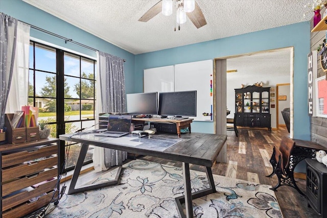 5706 Eagle Dr, Fort Pierce, FL 34950 - office area with wood-type flooring, a textured ceiling, and ceiling fan