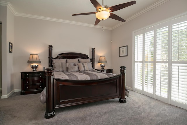 10581 SW Stratton Dr, Port Saint Lucie, FL 34987 - carpeted bedroom featuring ornamental molding, baseboards, and ceiling fan