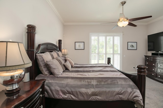 10581 SW Stratton Dr, Port Saint Lucie, FL 34987 - carpeted bedroom with crown molding and ceiling fan