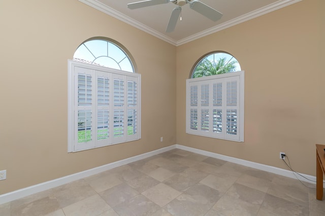 10581 SW Stratton Dr, Port Saint Lucie, FL 34987 - unfurnished room with crown molding, ceiling fan, and baseboards