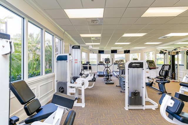 10581 SW Stratton Dr, Port Saint Lucie, FL 34987 - gym featuring carpet flooring and a paneled ceiling