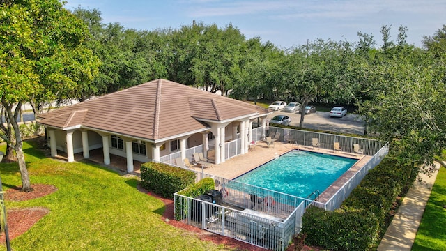 6365 Bella Cir Unit 705, Boynton Beach, FL 33437 - back of property featuring a tile roof, a community pool, and stucco siding