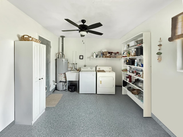 8650 NW 29th St, Sunrise, FL 33322 - laundry area featuring washing machine and dryer, water heater, and a ceiling fan