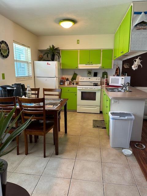 400 Northlake Ct Unit 201, North Palm Beach, FL 33408 - kitchen featuring white appliances, yellow cabinets, a sink, and light tile patterned flooring