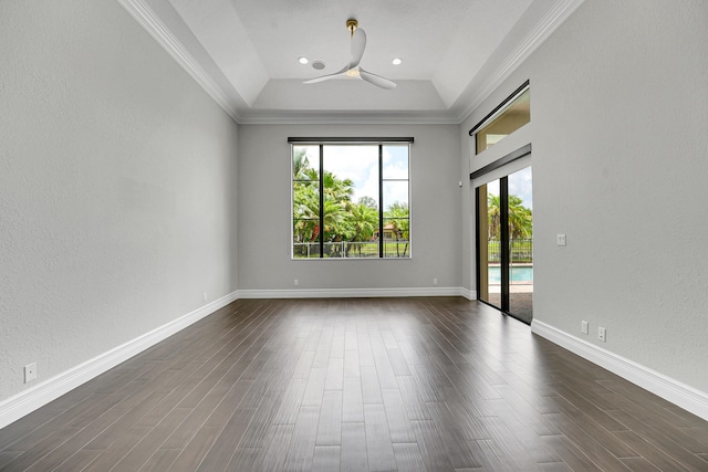 10523 Vignon Ct, Wellington, FL 33449 - unfurnished room featuring plenty of natural light, dark wood-type flooring, ceiling fan, crown molding, and a textured wall