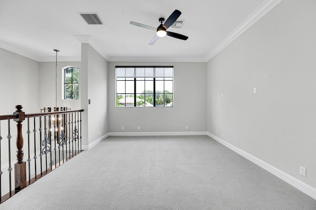 10523 Vignon Ct, Wellington, FL 33449 - unfurnished room with ornamental molding, a ceiling fan, baseboards, and light carpet