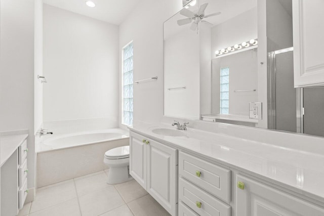 843 Niemen Dr, Palm Beach Gardens, FL 33410 - full bath featuring vanity, a bath, toilet, and ceiling fan