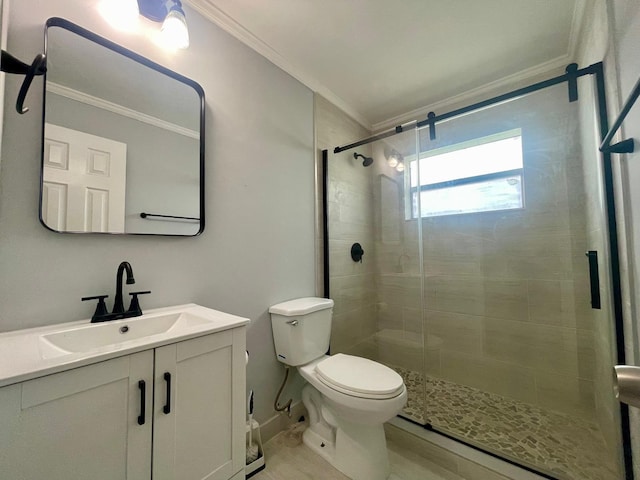 4491 NW 1st Ter, Deerfield Beach, FL 33064 - bathroom with ornamental molding, toilet, a shower stall, and vanity