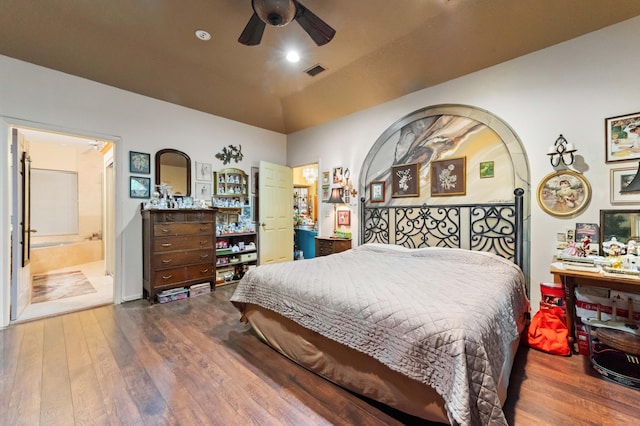 6935 Pioneer Rd, West Palm Beach, FL 33413 - bedroom with wood finished floors, lofted ceiling, ensuite bathroom, and ceiling fan