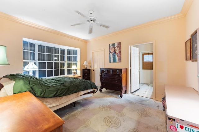 6935 Pioneer Rd, West Palm Beach, FL 33413 - bedroom featuring crown molding, carpet floors, and a ceiling fan