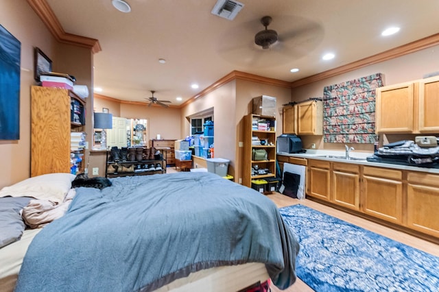 6935 Pioneer Rd, West Palm Beach, FL 33413 - bedroom with ornamental molding, light wood-style flooring, and recessed lighting