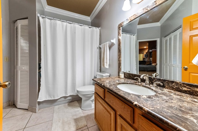 6935 Pioneer Rd, West Palm Beach, FL 33413 - full bath with a closet, vanity, crown molding, tile patterned flooring, and connected bathroom
