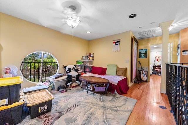 6935 Pioneer Rd, West Palm Beach, FL 33413 - game room featuring a ceiling fan, hardwood / wood-style flooring, and recessed lighting
