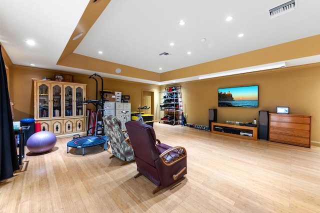 6935 Pioneer Rd, West Palm Beach, FL 33413 - exercise area with recessed lighting and a tray ceiling