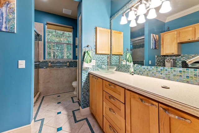 6935 Pioneer Rd, West Palm Beach, FL 33413 - bathroom featuring tile patterned floors, a stall shower, vanity, tile walls, and a chandelier