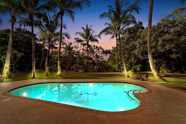 6935 Pioneer Rd, West Palm Beach, FL 33413 - pool at dusk with an outdoor pool and a patio