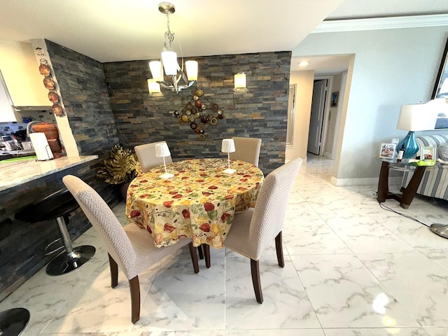 2425 Presidential Way Unit 1804, West Palm Beach, FL 33401 - dining space with light marble finish floors, a chandelier, ornamental molding, and baseboards