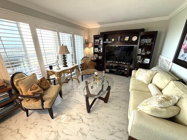 2425 Presidential Way Unit 1804, West Palm Beach, FL 33401 - living area with ornamental molding and marble finish floors