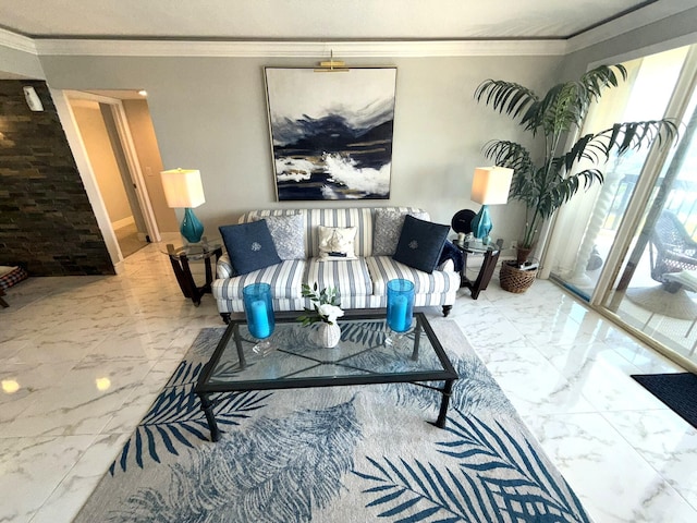2425 Presidential Way Unit 1804, West Palm Beach, FL 33401 - living room featuring marble finish flooring and crown molding