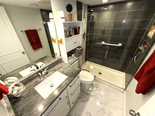 2425 Presidential Way Unit 1804, West Palm Beach, FL 33401 - bathroom with marble finish floors, a shower stall, vanity, and toilet