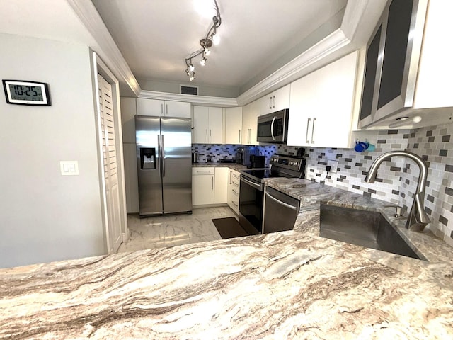 2425 Presidential Way Unit 1804, West Palm Beach, FL 33401 - kitchen featuring stainless steel appliances, a sink, light marble finish floors, stone countertops, and tasteful backsplash