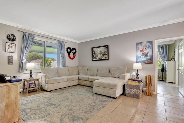 782 NW 16th Pl, Pompano Beach, FL 33060 - living room with ornamental molding and light tile patterned flooring