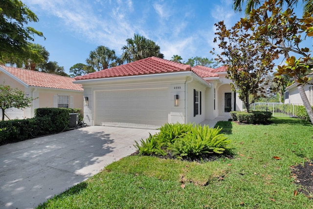 4689 Hammock Cir, Delray Beach, FL 33445 - mediterranean / spanish-style home with a tiled roof, an attached garage, stucco siding, and concrete driveway