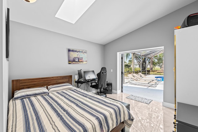 2471 SE Leithgow St, Port Saint Lucie, FL 34952 - bedroom with lofted ceiling, access to exterior, and a skylight