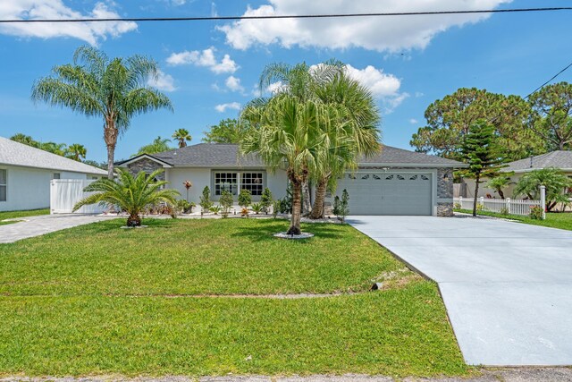 2471 SE Leithgow St, Port Saint Lucie, FL 34952 - ranch-style house featuring driveway, a garage, stucco siding, and stone siding