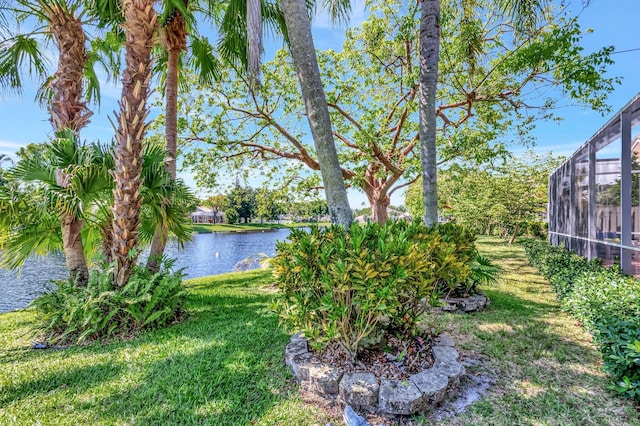 6690 Remington Pl, Lake Worth, FL 33463 - view of grassy yard with a water view and glass enclosure