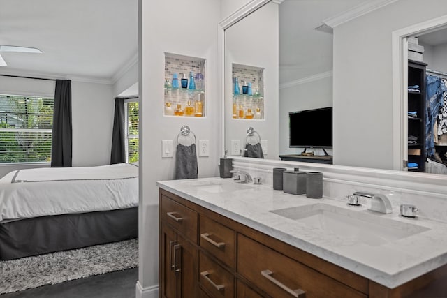 14244 Horseshoe Trce, Wellington, FL 33414 - full bathroom with connected bathroom, double vanity, and ornamental molding