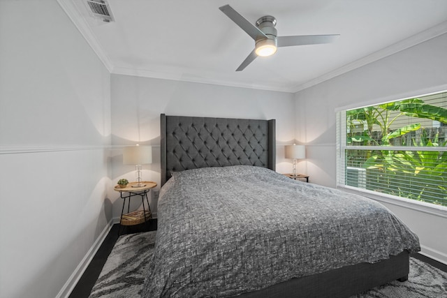 14244 Horseshoe Trce, Wellington, FL 33414 - bedroom featuring baseboards, crown molding, and a ceiling fan
