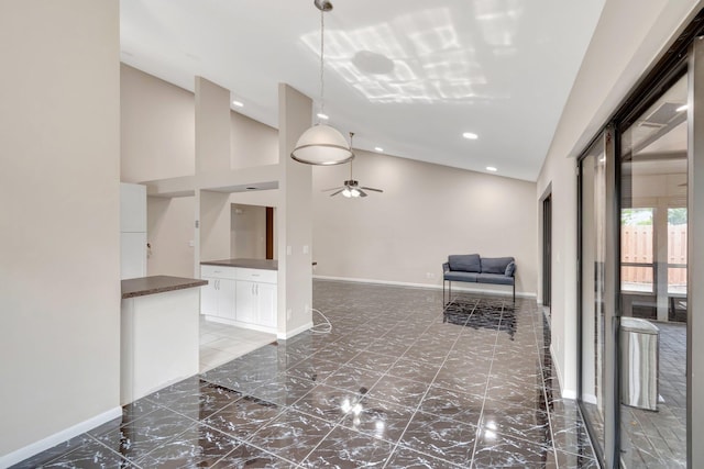82 Baytree Cir, Boynton Beach, FL 33436 - hall featuring marble finish floors, recessed lighting, baseboards, and high vaulted ceiling