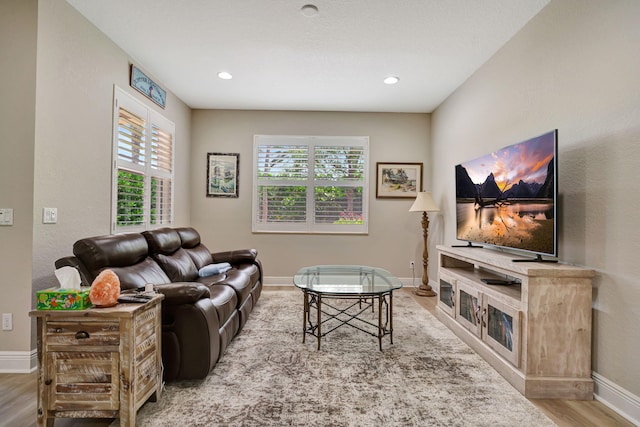 5030 Dulce Ct, Palm Beach Gardens, FL 33418 - living area featuring baseboards, wood finished floors, and recessed lighting