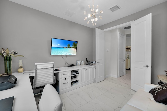 11454 SW Hawkins Ter, Port Saint Lucie, FL 34987 - office featuring light marble finish flooring and a chandelier